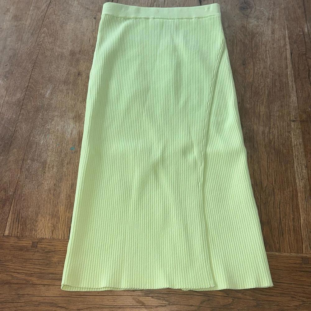 Jonathan Simkhai Jolene Skirt XS Pear Green Faux Wrap Ribbed Knit Slit Pencil
